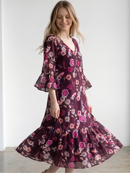 Eliza J Dresses & Skirts - Eliza J fit and flare floral midi dress with bell sleeves. Size 18 W GUC